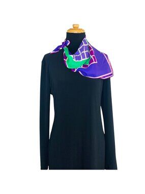 Vintage Vera Neumann Silk Scarf Square With Geometric Blue Green Purple Design